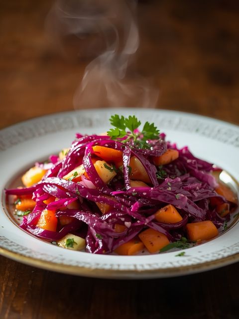 Red cabbage salad with carrots and apples