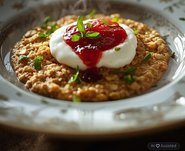 Oatmeal with yogurt and jam