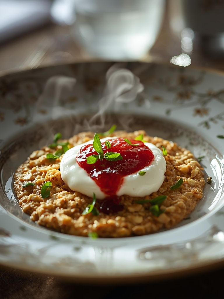 Haferflocken mit Joghurt und Marmelade