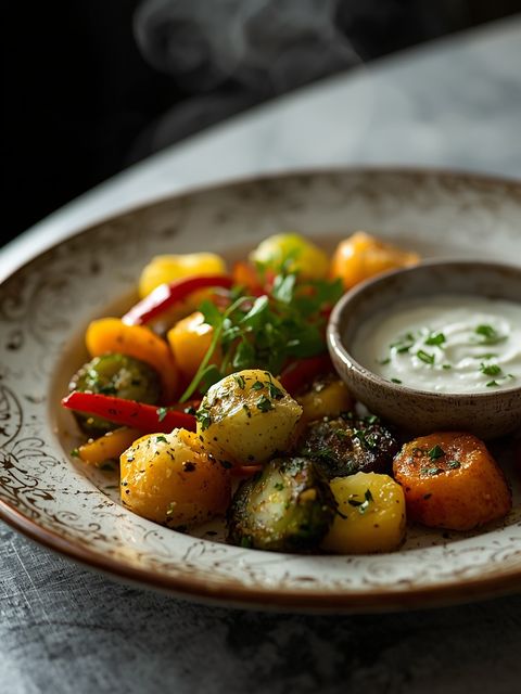 Vegetables with tzatziki dip