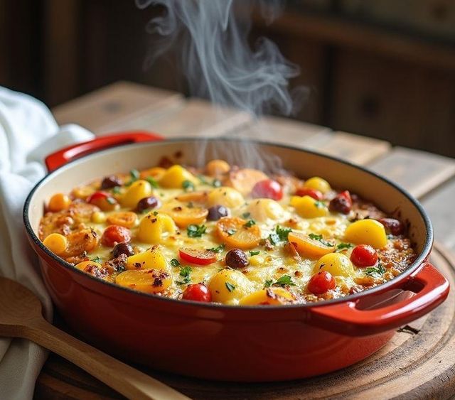 Vegetarischer Kartoffel-Gemüse-Auflauf mit Ei und Käse