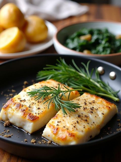 Cod with spinach, lemon dill and potatoes