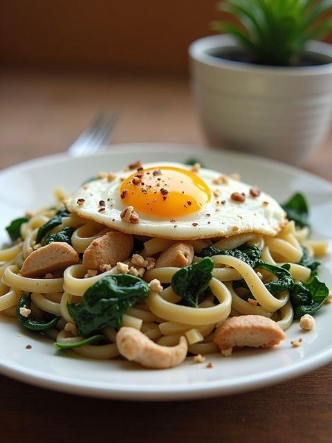 Wholemeal pasta with spinach and chicken