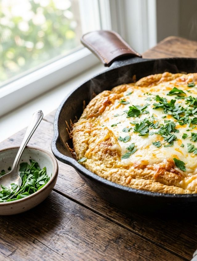 Baked Fluffy Cheese Omelet with Oat Flour and Fresh Parsley