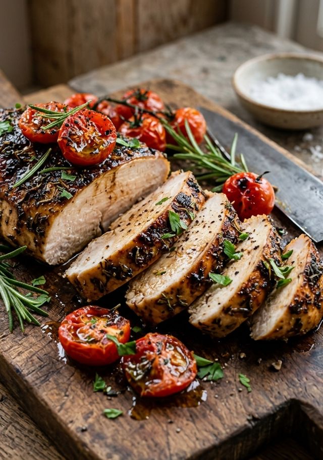 Pieczony filet z piersi kurczaka w marynacie ziołowo-balsamicznej