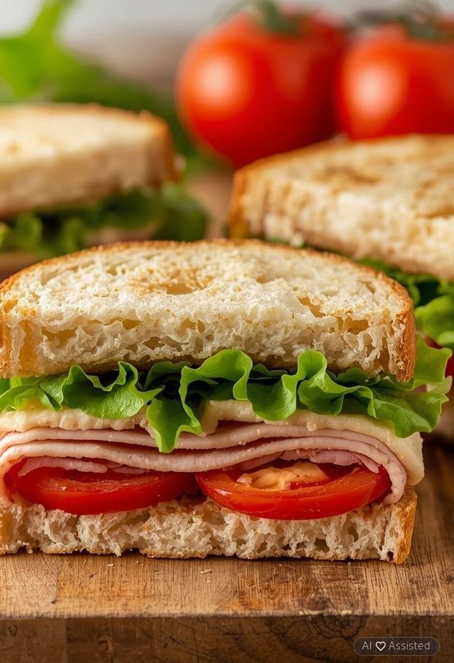Turkey Ham Sandwiches with Lettuce and Tomatoes