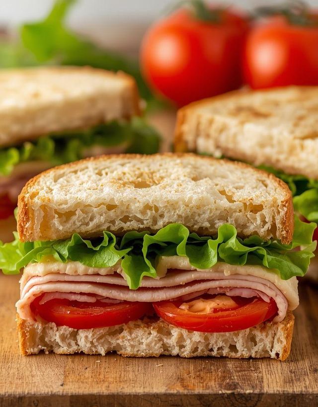 Turkey Ham Sandwiches with Lettuce and Tomatoes