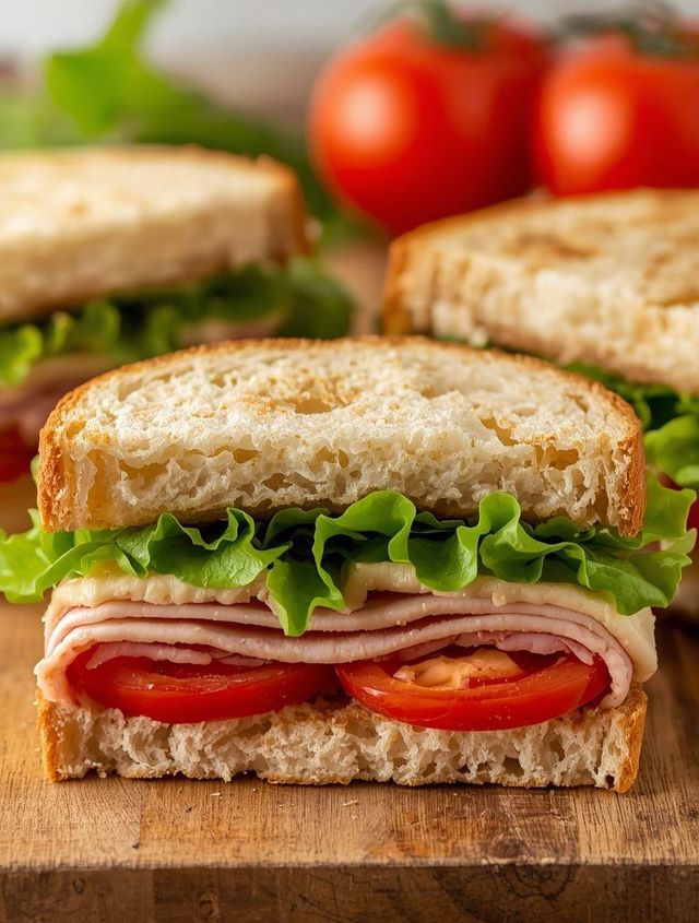 Turkey Ham Sandwiches with Lettuce and Tomatoes