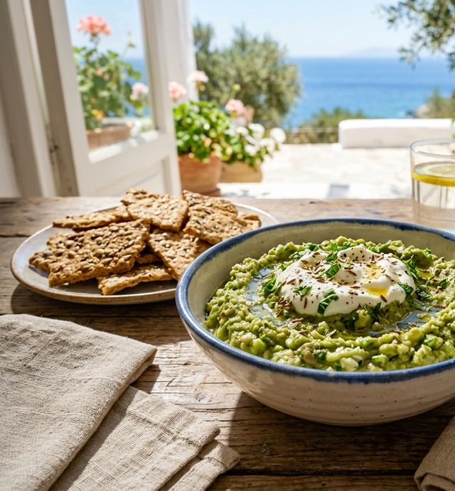 Broad Bean Spread with Greek Yogurt, Cumin and Fresh Mint
