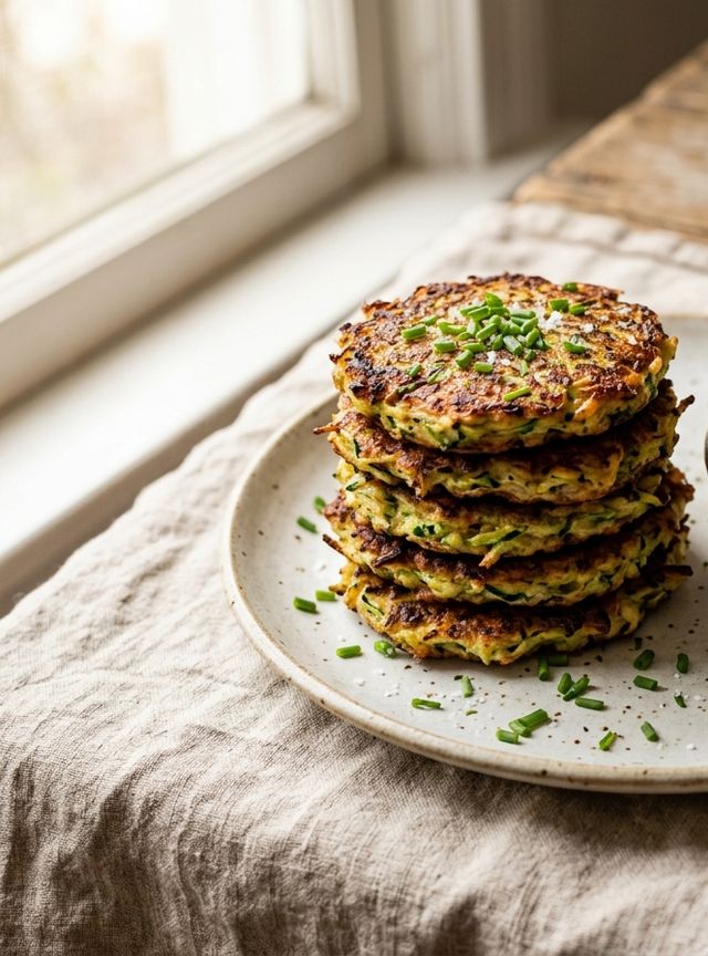 Golden baked zucchini fritters with herb garlic dip