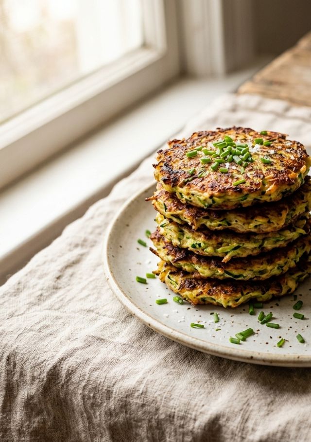 Golden baked zucchini fritters with herb garlic dip