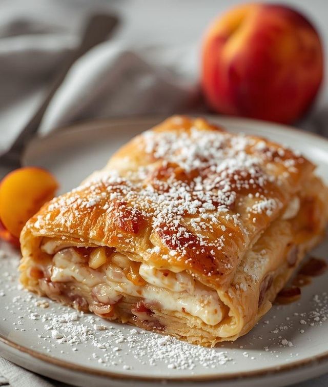Joghurt-Strudel mit Apfel und Pfirsich