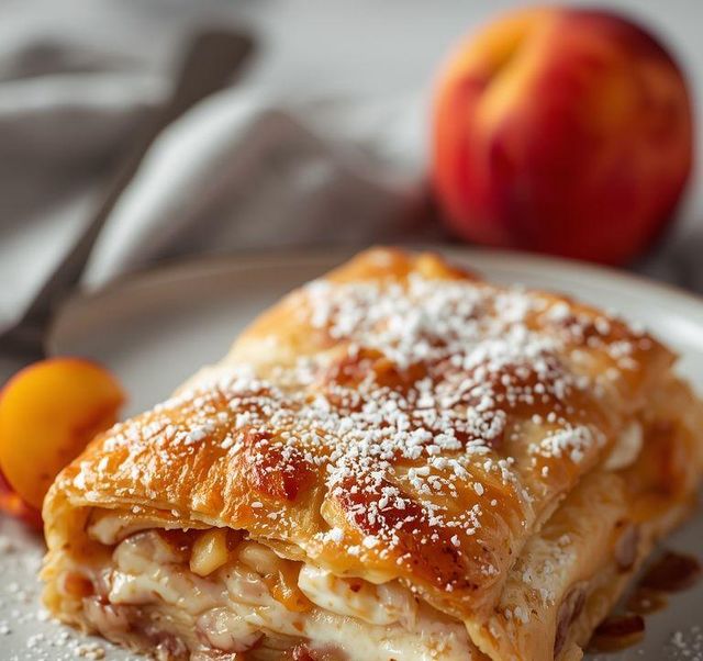 Joghurt-Strudel mit Apfel und Pfirsich
