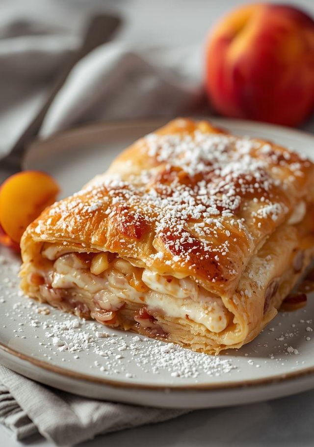 Joghurt-Strudel mit Apfel und Pfirsich