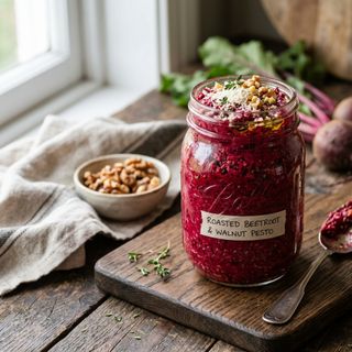 Ruby Roasted Beetroot Walnut Pesto with Parmesan