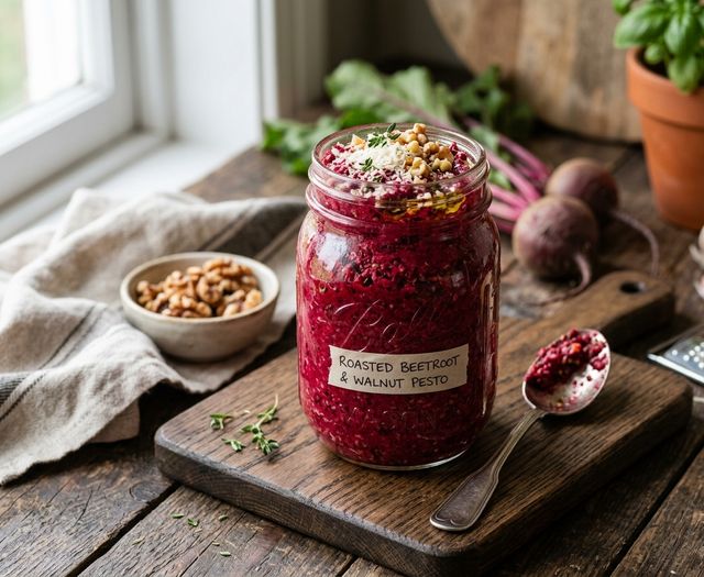 Rubinrotes Rote-Bete-Pesto mit Walnüssen und Parmesan