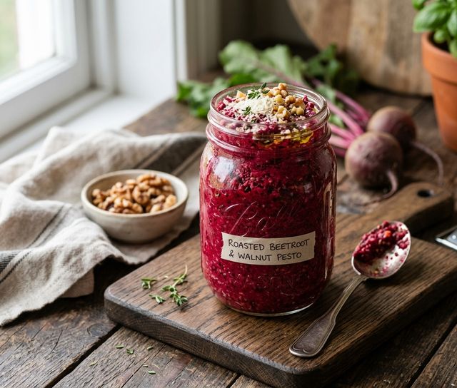 Ruby Roasted Beetroot Walnut Pesto with Parmesan
