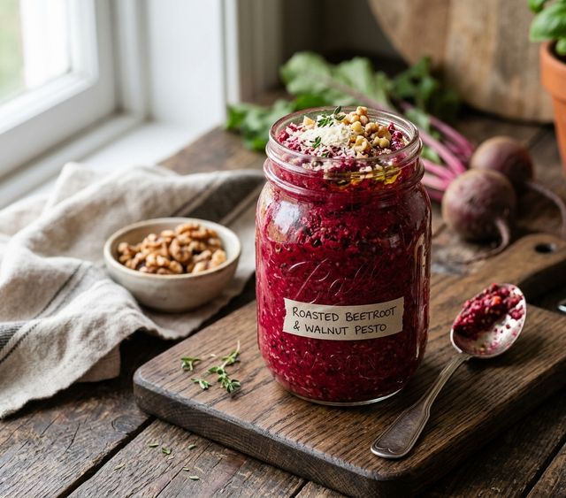 Ruby Roasted Beetroot Walnut Pesto with Parmesan