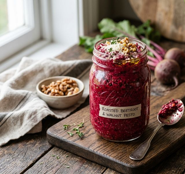 Ruby Roasted Beetroot Walnut Pesto with Parmesan