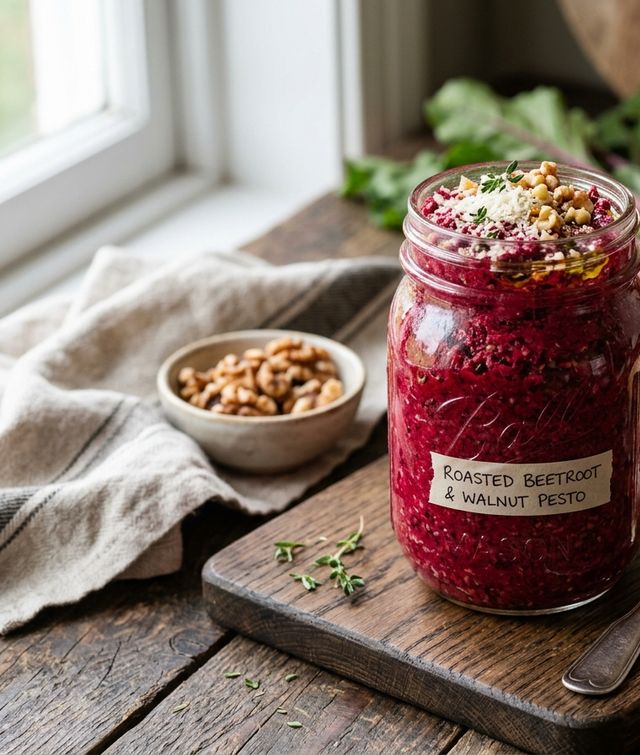 Rubinrotes Rote-Bete-Pesto mit Walnüssen und Parmesan