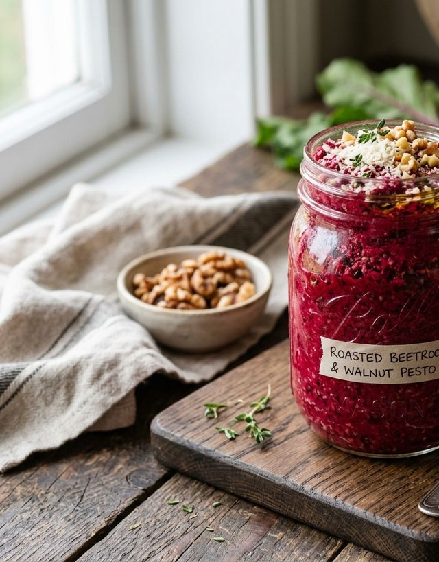 Ruby Roasted Beetroot Walnut Pesto with Parmesan