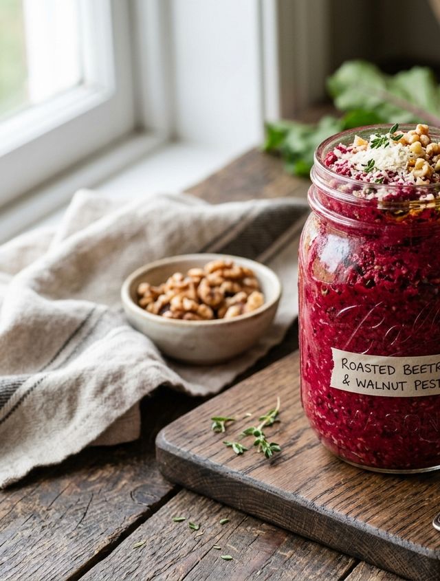 Ruby Roasted Beetroot Walnut Pesto with Parmesan