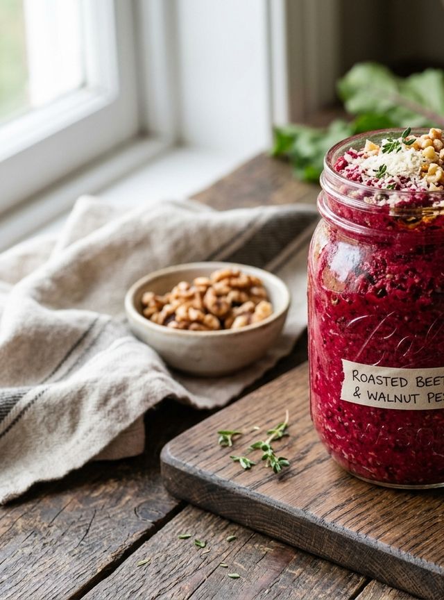 Ruby Roasted Beetroot Walnut Pesto with Parmesan