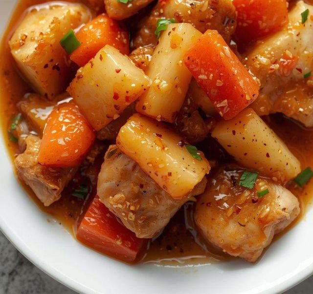 Sweet and Sour Chicken - Chicken fillets in sweet and sour sauce with pineapple, carrot, and bell pepper