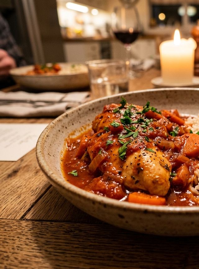 Tender chicken breast braised in sweet carrots and rich tomato sugo
