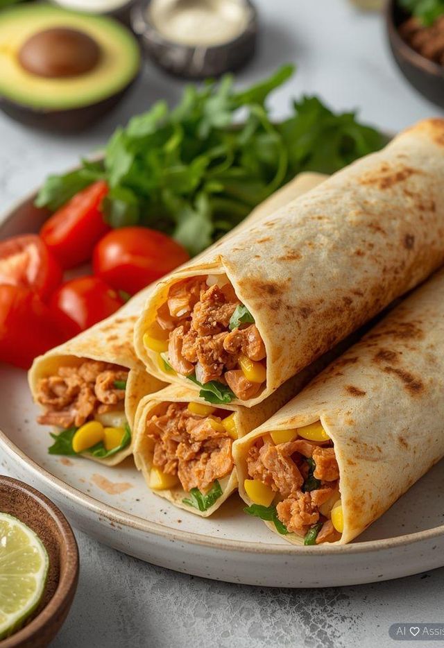 Tortilla-Röllchen mit Thunfisch und Mais