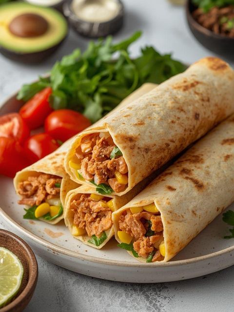 Tortilla-Röllchen mit Thunfisch und Mais