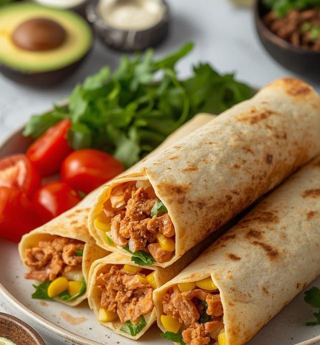 Tortilla-Röllchen mit Thunfisch und Mais