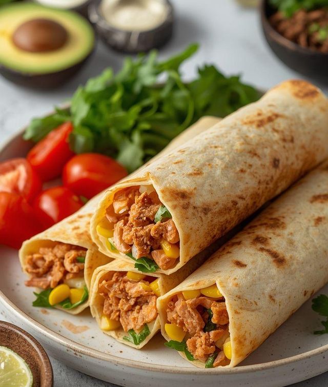 Tortilla-Röllchen mit Thunfisch und Mais