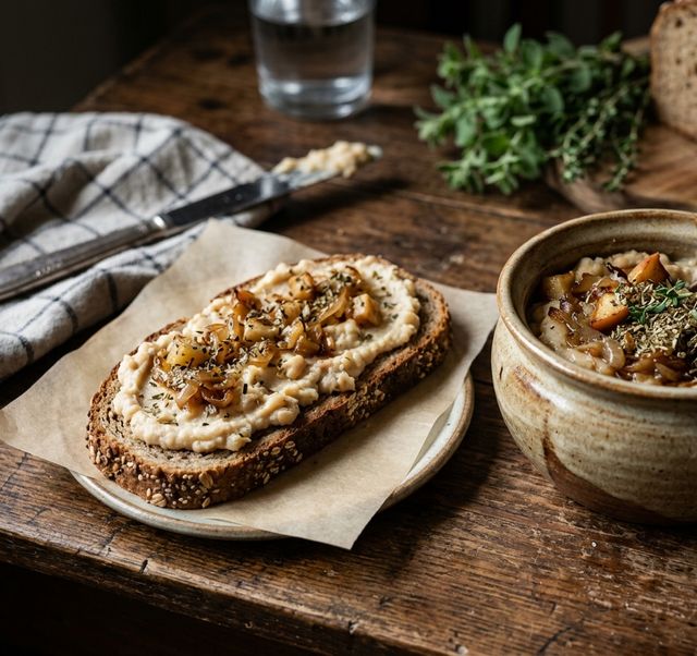 Vegan White Bean Lard with Braised Apple and Marjoram