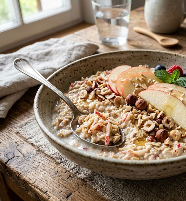 Vitality Beauty Muesli Salad with Grated Apple, Hazelnuts, and Oats