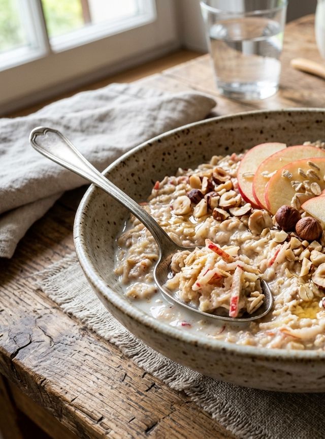 Vitality Beauty Muesli Salad with Grated Apple, Hazelnuts, and Oats