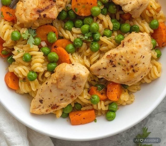 Chicken Kaszotto with Carrots and Peas