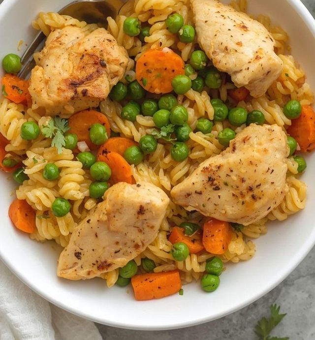 Kaschott mit Hühnchen, Karotten und Erbsen