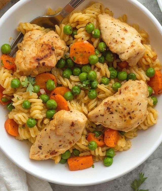 Kaschott mit Hühnchen, Karotten und Erbsen