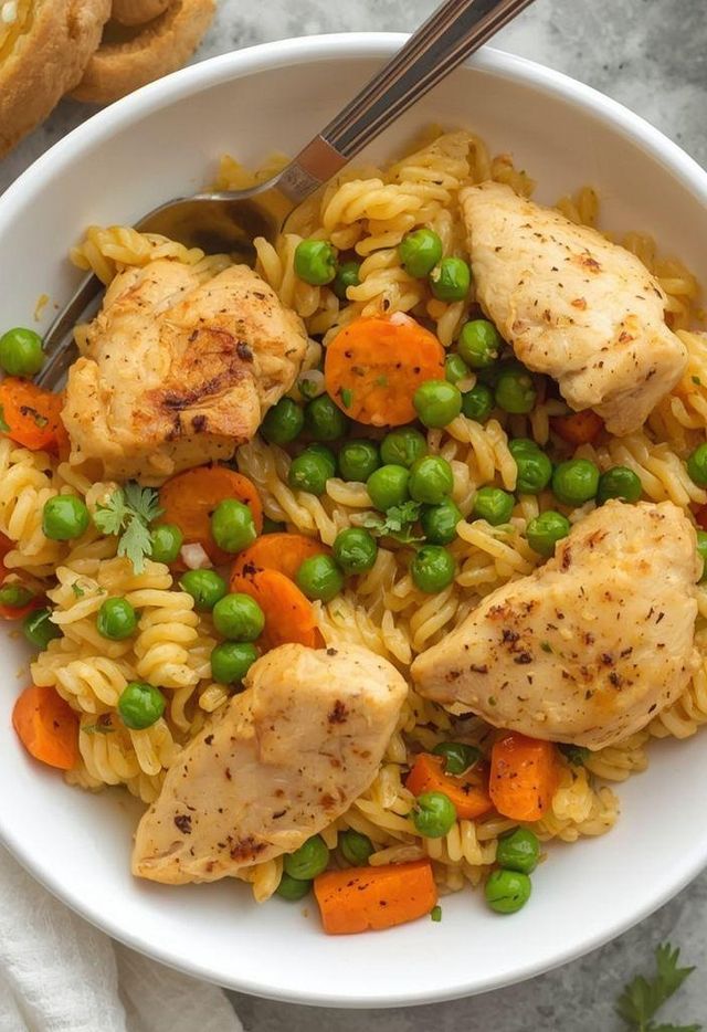 Kaschott mit Hühnchen, Karotten und Erbsen
