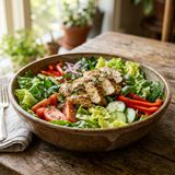 DASH Crisp Vegetable Salad with Grilled Chicken Breast and Lemon-Herb Olive Oil Dressing