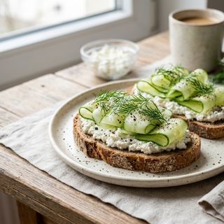 Graham Bread DASH Sandwiches with Semi-Skimmed Curd Cheese and Fresh Cucumber