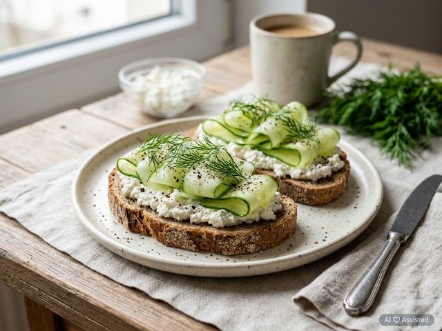 Graham Bread DASH Sandwiches with Semi-Skimmed Curd Cheese and Fresh Cucumber