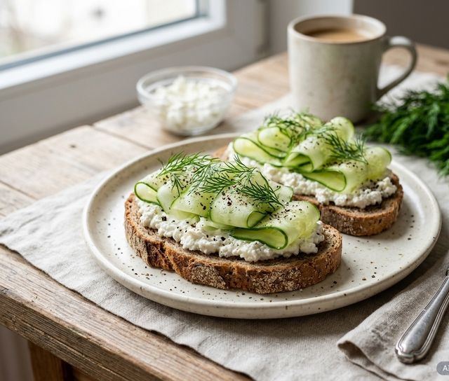 Graham Bread DASH Sandwiches with Semi-Skimmed Curd Cheese and Fresh Cucumber