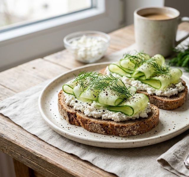 Graham Bread DASH Sandwiches with Semi-Skimmed Curd Cheese and Fresh Cucumber