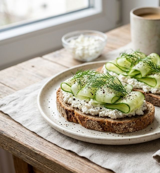 Graham Bread DASH Sandwiches with Semi-Skimmed Curd Cheese and Fresh Cucumber
