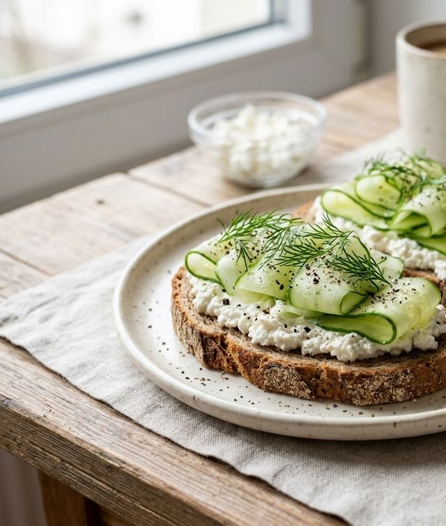 Graham Bread DASH Sandwiches with Semi-Skimmed Curd Cheese and Fresh Cucumber