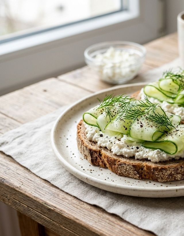Graham Bread DASH Sandwiches with Semi-Skimmed Curd Cheese and Fresh Cucumber