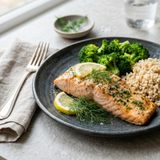 Herb-Baked DASH Atlantic Salmon Fillet with Brown Rice and Steamed Broccoli