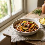 Provençal DASH Vegetable Ratatouille with Eggplant, Zucchini, Bell Pepper and Fluffy Millet